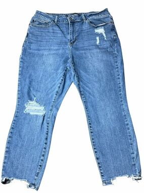 Judy Blue 16W Distressed Raw Hem Cropped Jeans High Rise Stretch